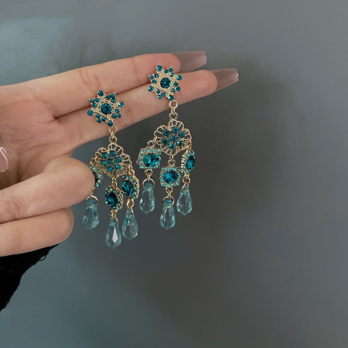 Wholesale blue crystal tassel metal earrings JDC-ES-JW017 Earrings 佳伟 Wholesale Jewelry JoyasDeChina Joyas De China