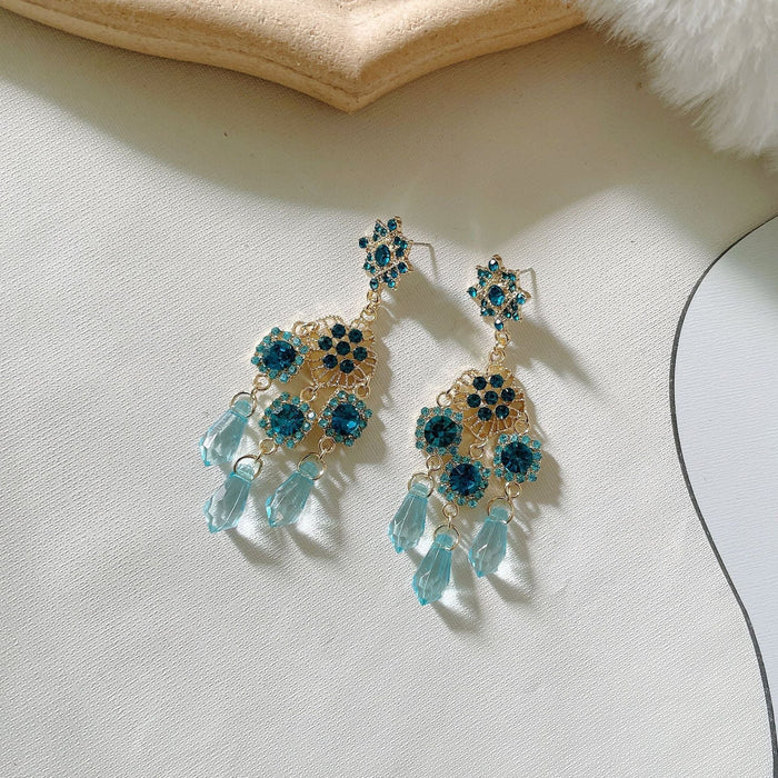 Wholesale blue crystal tassel metal earrings JDC-ES-JW017 Earrings 佳伟 Wholesale Jewelry JoyasDeChina Joyas De China