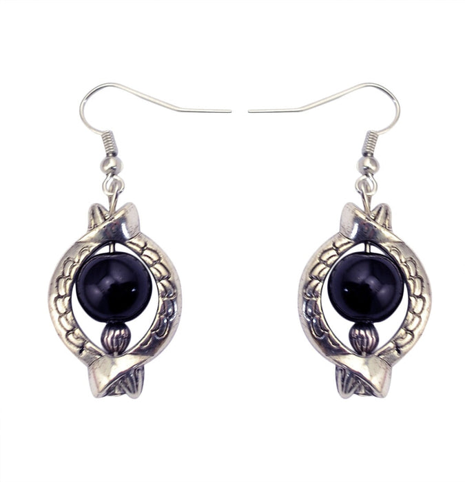 Wholesale Bohemian Silver Plated Turquoise Alloy Earrings JDC-ES-Yunl013 Earrings 云罗 black Wholesale Jewelry JoyasDeChina Joyas De China