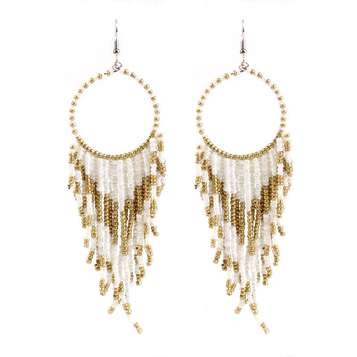 Wholesale Boho Copper Silk Rice Beads Tassel Earrings JDC-ES-Duoh001 Earrings 朵涵 Wholesale Jewelry JoyasDeChina Joyas De China