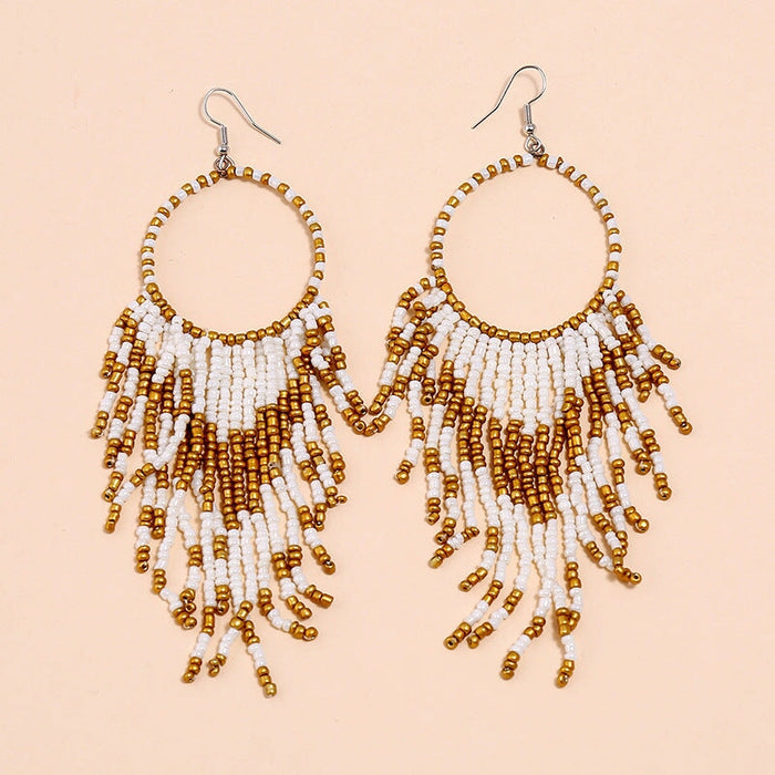 Wholesale Boho Copper Silk Rice Beads Tassel Earrings JDC-ES-Duoh001 Earrings 朵涵 Wholesale Jewelry JoyasDeChina Joyas De China