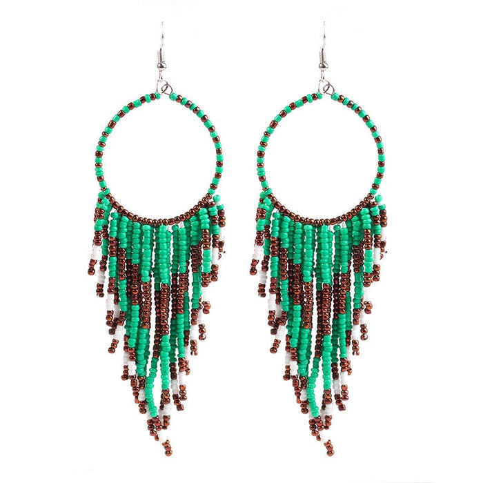 Wholesale Boho Copper Silk Rice Beads Tassel Earrings JDC-ES-Duoh001 Earrings 朵涵 Wholesale Jewelry JoyasDeChina Joyas De China