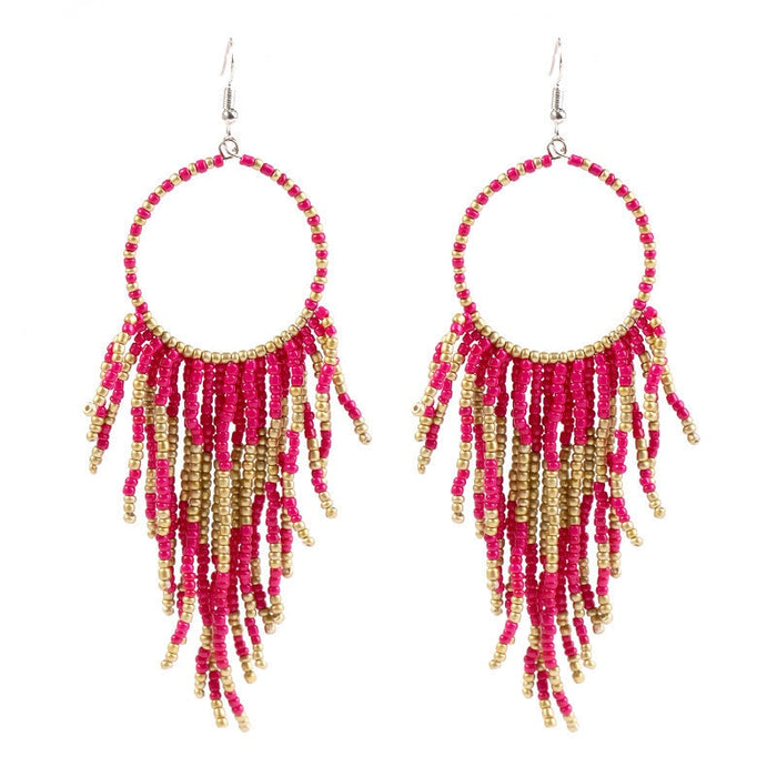 Wholesale Boho Copper Silk Rice Beads Tassel Earrings JDC-ES-Duoh001 Earrings 朵涵 Wholesale Jewelry JoyasDeChina Joyas De China