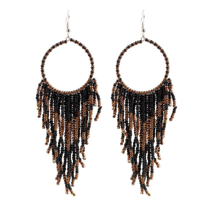 Wholesale Boho Copper Silk Rice Beads Tassel Earrings JDC-ES-Duoh001 Earrings 朵涵 Wholesale Jewelry JoyasDeChina Joyas De China