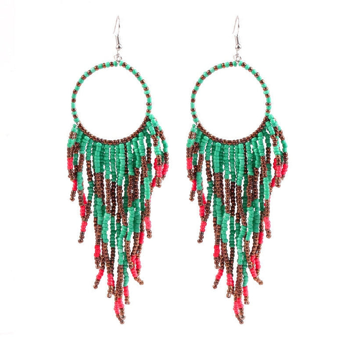 Wholesale Boho Copper Silk Rice Beads Tassel Earrings JDC-ES-Duoh001 Earrings 朵涵 Wholesale Jewelry JoyasDeChina Joyas De China