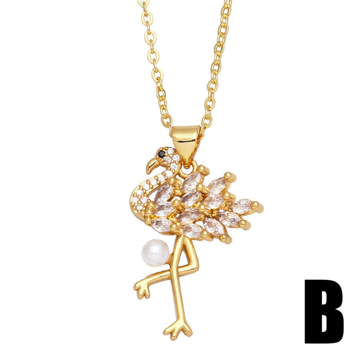 Wholesale Boho Flamingo Zircon Copper Plated 18k Gold Necklace JDC-NE-AS422 Necklaces 翱昇 B Wholesale Jewelry JoyasDeChina Joyas De China