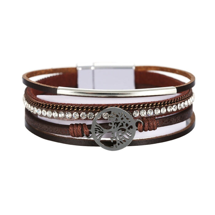 Wholesale Boho Leather Alloy Rhinestone Tree of Life Bracelet JDC-BT-DHJ011 Bracelet 邓会君 brown Wholesale Jewelry JoyasDeChina Joyas De China