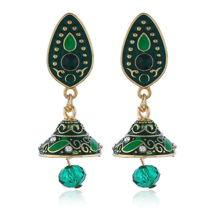 Wholesale Boho Zinc Alloy Rhinestone Earrings JDC-ES-Duoh003 Earrings 朵涵 green Wholesale Jewelry JoyasDeChina Joyas De China