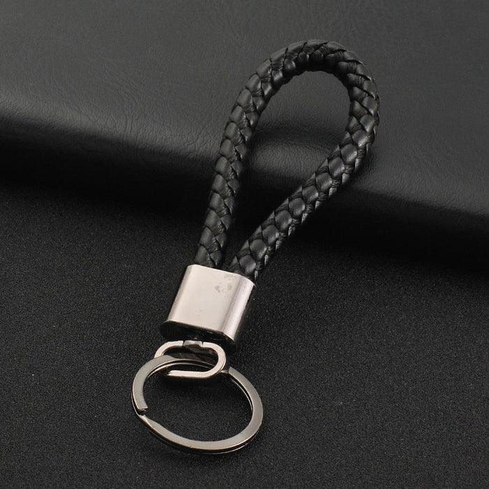 Wholesale Braided Leather Cord Car Metal Lanyard Keychain MOQ≥2 JDC-KC-XinS001 Keychains 新尚 Gunmetal Ring black OPP bag Wholesale Jewelry JoyasDeChina Joyas De China