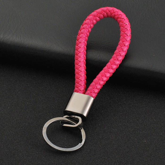 Wholesale Braided Leather Cord Car Metal Lanyard Keychain MOQ≥2 JDC-KC-XinS001 Keychains 新尚 Gunmetal Ring rose red OPP bag Wholesale Jewelry JoyasDeChina Joyas De China