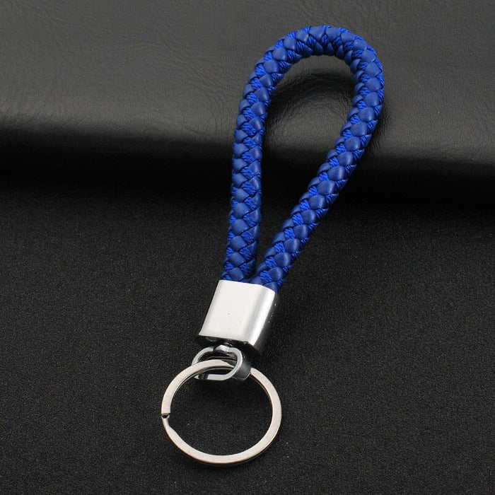 Wholesale Braided Leather Cord Car Metal Lanyard Keychain MOQ≥2 JDC-KC-XinS001 Keychains 新尚 silver circle blue OPP bag Wholesale Jewelry JoyasDeChina Joyas De China