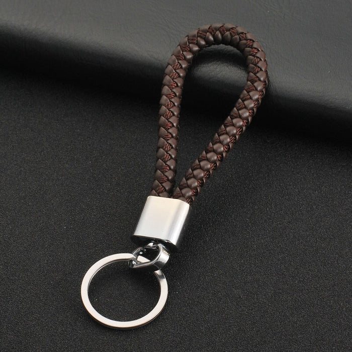 Wholesale Braided Leather Cord Car Metal Lanyard Keychain MOQ≥2 JDC-KC-XinS001 Keychains 新尚 silver circle brown OPP bag Wholesale Jewelry JoyasDeChina Joyas De China