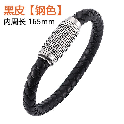 Wholesale Braided Magnetic Leather Stainless Steel Gypsophila Bracelet JDC-BT-RShen007 Bracelet 日盛 black 165mm Wholesale Jewelry JoyasDeChina Joyas De China