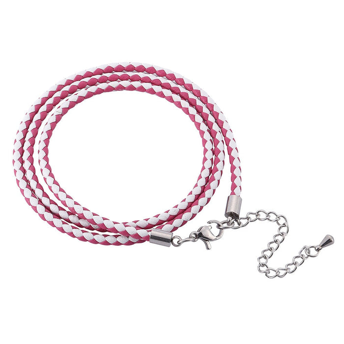 Wholesale Braided Multilayer Leather Cord Stainless Steel Couple Bracelet JDC-BT-RShen018 Bracelet 日盛 pink 160MM-175MM Wholesale Jewelry JoyasDeChina Joyas De China