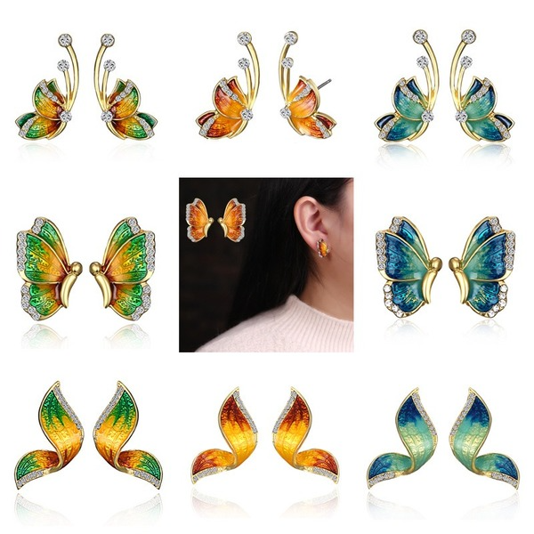 Wholesale Bright Butterfly Early Spring Rhinestone Earrings JDC-ES-GM003 Earrings 冈麦 Wholesale Jewelry JoyasDeChina Joyas De China