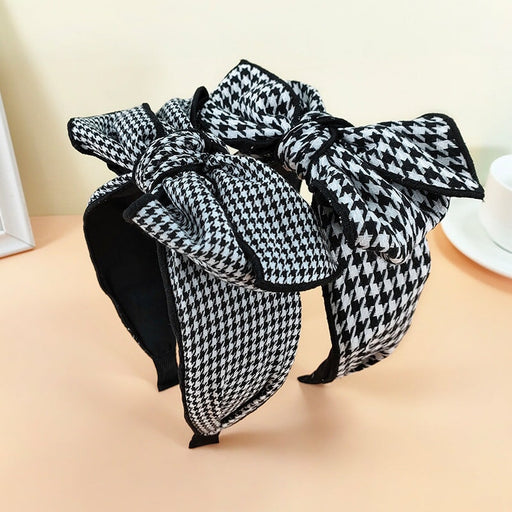 Wholesale Broad Brim Fabric Houndstooth Bow Headband JDC-HD-O380 Headband 潮炫 Wholesale Jewelry JoyasDeChina Joyas De China