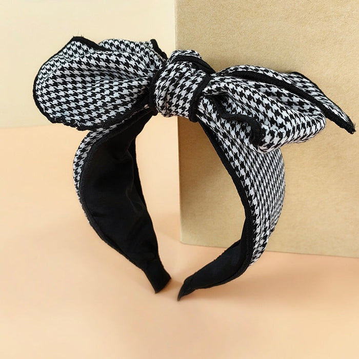 Wholesale Broad Brim Fabric Houndstooth Bow Headband JDC-HD-O380 Headband 潮炫 Wholesale Jewelry JoyasDeChina Joyas De China