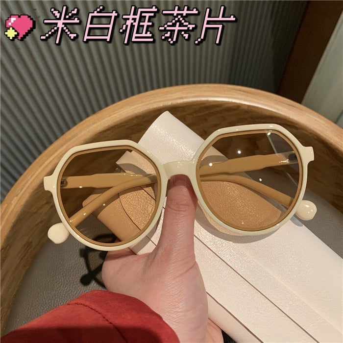 Wholesale brown fashion round frame sunglasses JDC-SG-JinF007 Sunglasses 季丰 Beige white Wholesale Jewelry JoyasDeChina Joyas De China