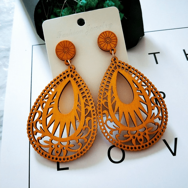 Wholesale Brown Wood Drop Earrings MOQ≥2 JDC-ES-AnX009 Earrings 安修 Wholesale Jewelry JoyasDeChina Joyas De China