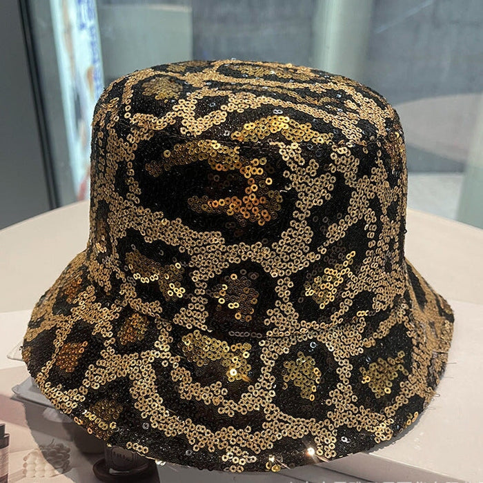 Wholesale Bucket Hat Double-sided leopard print sequined hat for women sun protection hat casual basin hat Hat JoyasDeChina Gold M（56-58cm） Wholesale Jewelry JoyasDeChina Joyas De China