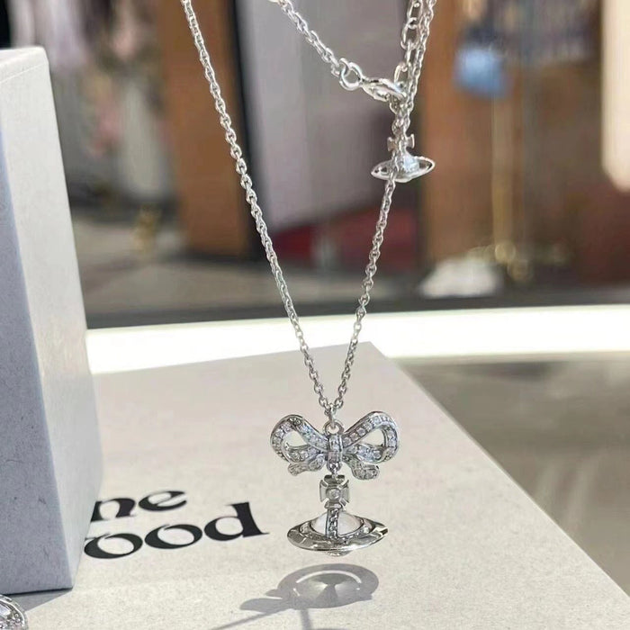 Wholesale Butterfly Powder Planet Necklace Pink Diamond Clavicle Chain Earrings Necklace Niche Joker Necklaces JoyasDeChina Wholesale Jewelry JoyasDeChina Joyas De China