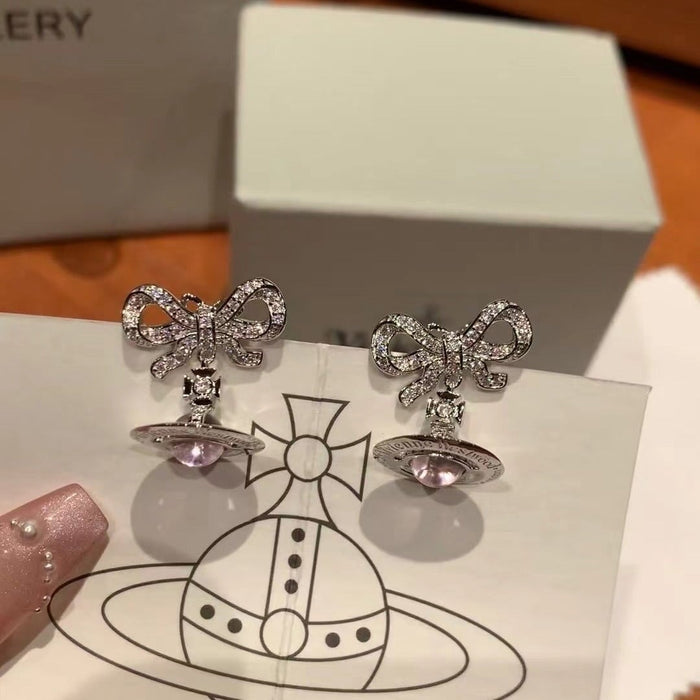 Wholesale Butterfly Powder Planet Necklace Pink Diamond Clavicle Chain Earrings Necklace Niche Joker Necklaces JoyasDeChina Pink diamond pink ball butterfly (earrings) Wholesale Jewelry JoyasDeChina Joyas De China