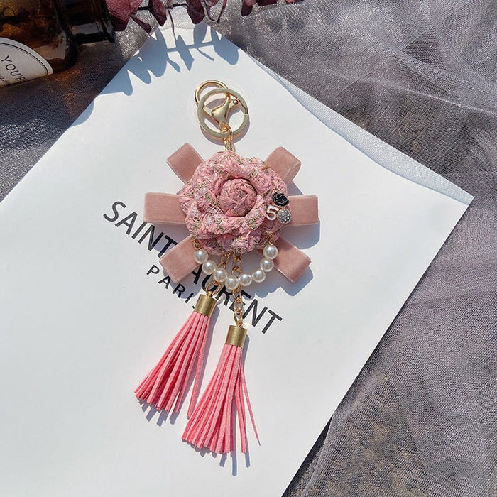 Wholesale Camellia Pearl Alloy Flannel Tassel Keychain JDC-KC-LX047 Keychains 恋希 Wholesale Jewelry JoyasDeChina Joyas De China