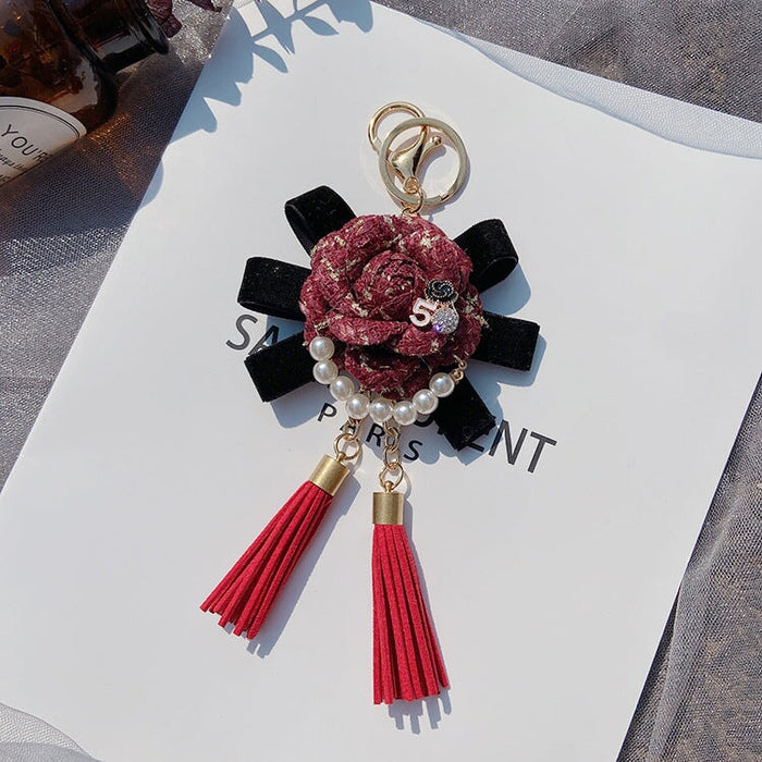 Wholesale Camellia Pearl Alloy Flannel Tassel Keychain JDC-KC-LX047 Keychains 恋希 Wholesale Jewelry JoyasDeChina Joyas De China