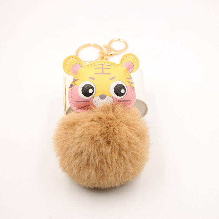 Wholesale Cartoon Tiger Imitation Hair Alloy Hair Ball Pom Pom Keychain JDC-KC-Zuge009 Keychains 祖格 khaki / Wholesale Jewelry JoyasDeChina Joyas De China