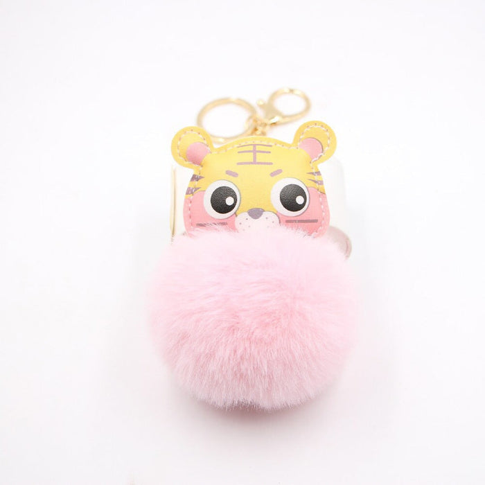 Wholesale Cartoon Tiger Imitation Hair Alloy Hair Ball Pom Pom Keychain JDC-KC-Zuge009 Keychains 祖格 light pink / Wholesale Jewelry JoyasDeChina Joyas De China