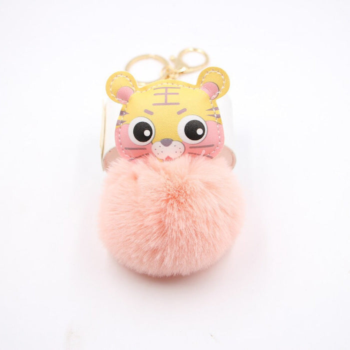 Wholesale Cartoon Tiger Imitation Hair Alloy Hair Ball Pom Pom Keychain JDC-KC-Zuge009 Keychains 祖格 pink / Wholesale Jewelry JoyasDeChina Joyas De China