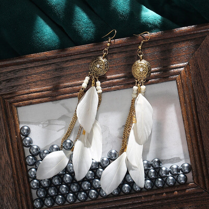 Wholesale Chain Tassel Alloy Boho Feather Earrings JDC-ES-Daiq003 Earrings 黛茜 Wholesale Jewelry JoyasDeChina Joyas De China