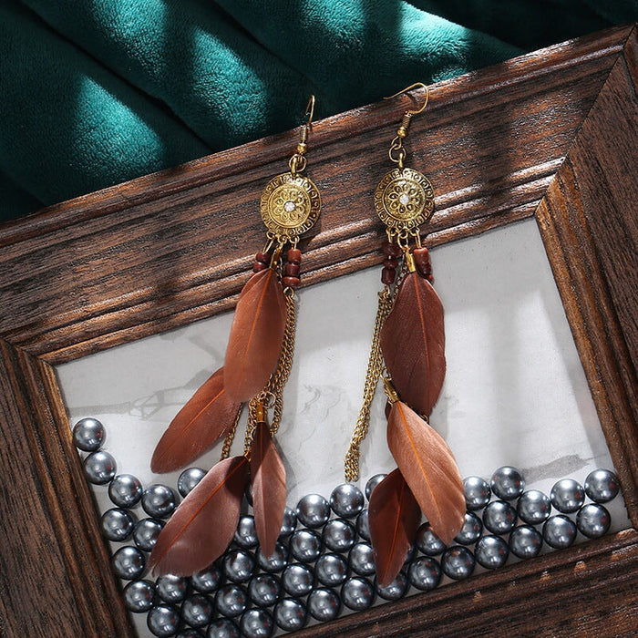 Wholesale Chain Tassel Alloy Boho Feather Earrings JDC-ES-Daiq003 Earrings 黛茜 Wholesale Jewelry JoyasDeChina Joyas De China