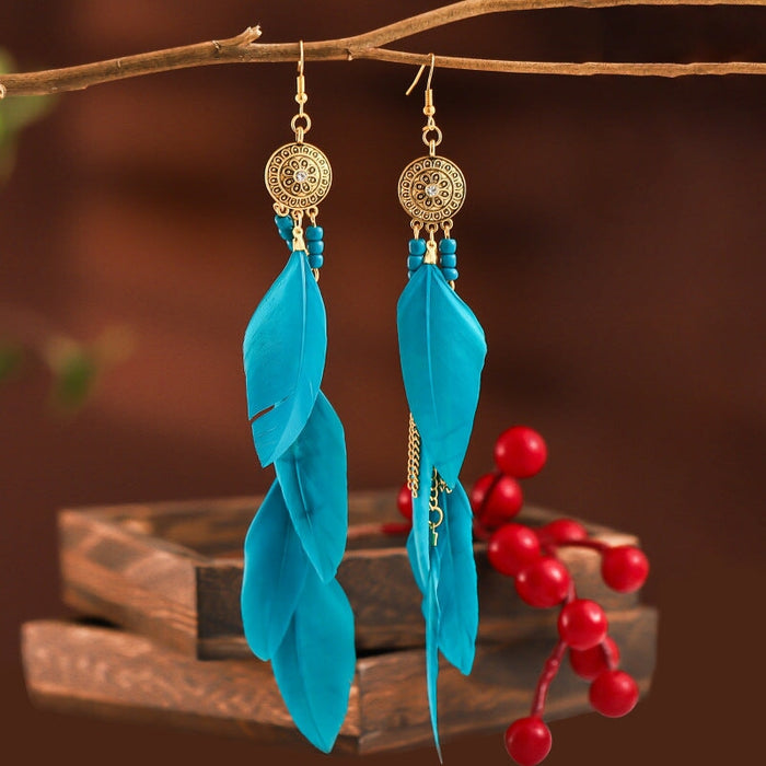 Wholesale Chain Tassel Alloy Boho Feather Earrings JDC-ES-Daiq003 Earrings 黛茜 Wholesale Jewelry JoyasDeChina Joyas De China