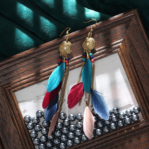 Wholesale Chain Tassel Alloy Boho Feather Earrings JDC-ES-Daiq003 Earrings 黛茜 Wholesale Jewelry JoyasDeChina Joyas De China