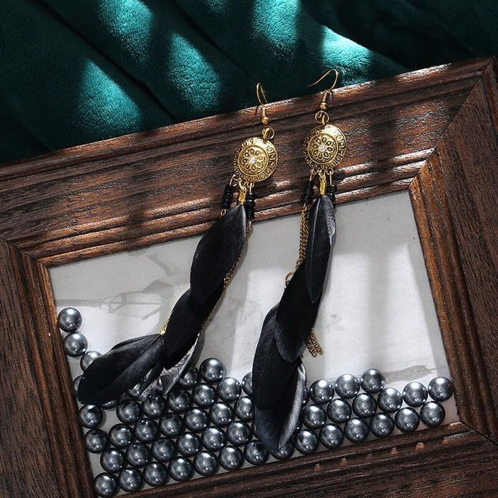 Wholesale Chain Tassel Alloy Boho Feather Earrings JDC-ES-Daiq003 Earrings 黛茜 Wholesale Jewelry JoyasDeChina Joyas De China