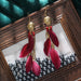 Wholesale Chain Tassel Alloy Boho Feather Earrings JDC-ES-Daiq003 Earrings 黛茜 DC1485-2 wine red Wholesale Jewelry JoyasDeChina Joyas De China