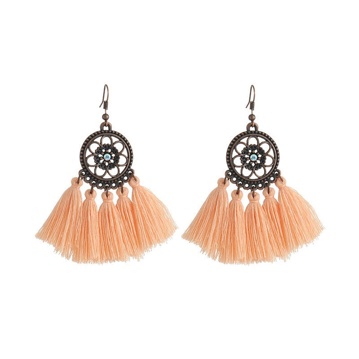 Wholesale Circle Alloy Tassel Earrings JDC-ES-ZhanY023 Earrings 展言 apricot powder Wholesale Jewelry JoyasDeChina Joyas De China