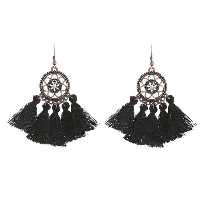 Wholesale Circle Alloy Tassel Earrings JDC-ES-ZhanY023 Earrings 展言 black Wholesale Jewelry JoyasDeChina Joyas De China