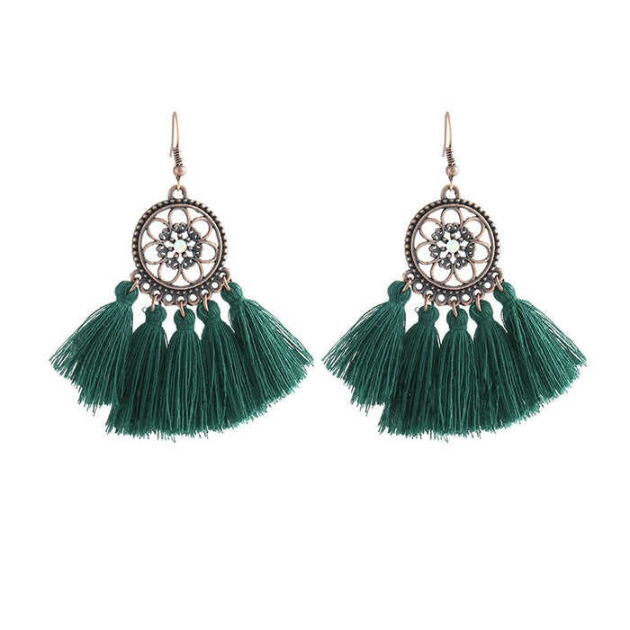 Wholesale Circle Alloy Tassel Earrings JDC-ES-ZhanY023 Earrings 展言 green Wholesale Jewelry JoyasDeChina Joyas De China