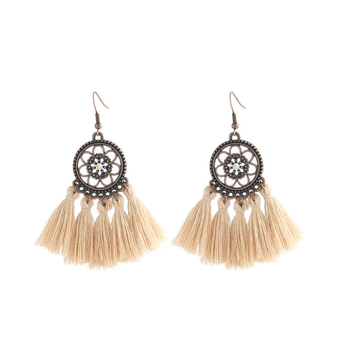 Wholesale Circle Alloy Tassel Earrings JDC-ES-ZhanY023 Earrings 展言 khaki Wholesale Jewelry JoyasDeChina Joyas De China