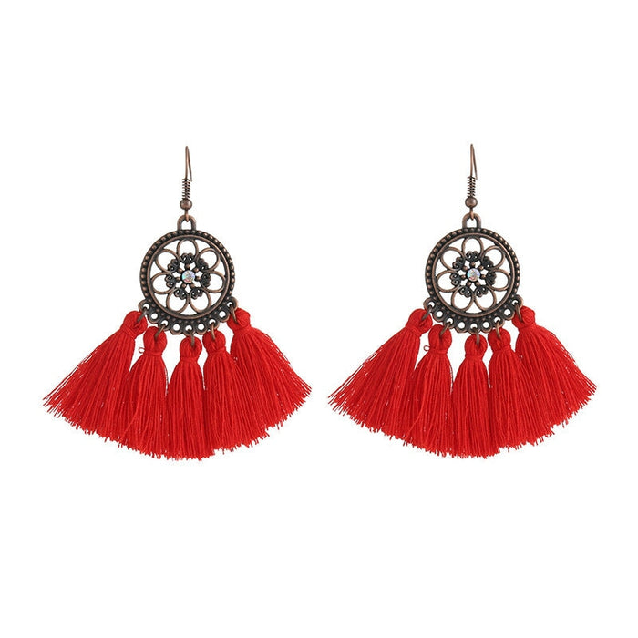 Wholesale Circle Alloy Tassel Earrings JDC-ES-ZhanY023 Earrings 展言 red Wholesale Jewelry JoyasDeChina Joyas De China