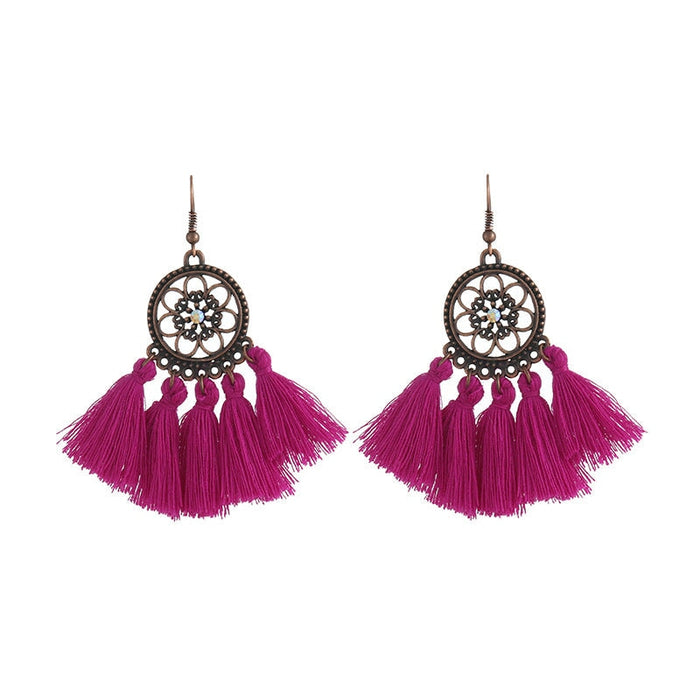 Wholesale Circle Alloy Tassel Earrings JDC-ES-ZhanY023 Earrings 展言 rose red Wholesale Jewelry JoyasDeChina Joyas De China