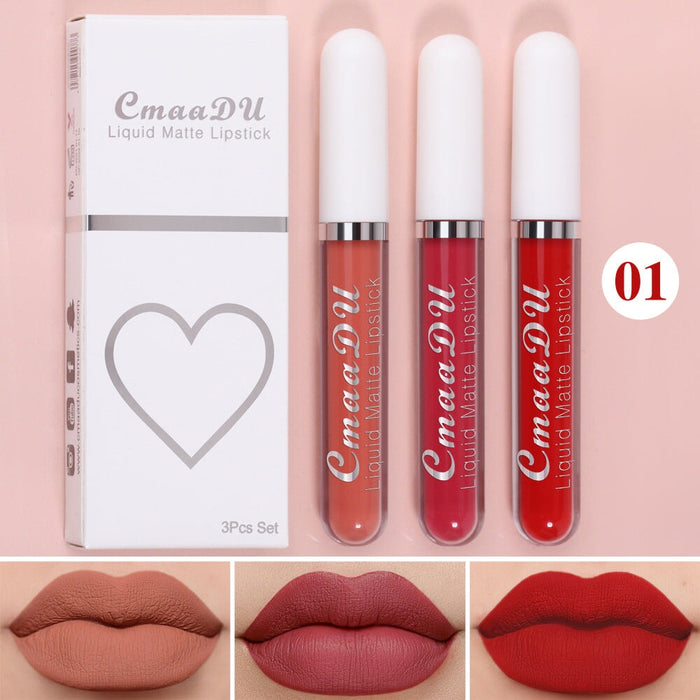 Wholesale CmaaDu 3 Sticks Boxed Matte Non-stick Cup Waterproof Lipstick Long Lasting Lip Gloss JDC-MK-Nic006 lipstick 尼采 01 Wholesale Jewelry JoyasDeChina Joyas De China