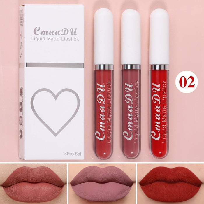 Wholesale CmaaDu 3 Sticks Boxed Matte Non-stick Cup Waterproof Lipstick Long Lasting Lip Gloss JDC-MK-Nic006 lipstick 尼采 02 Wholesale Jewelry JoyasDeChina Joyas De China