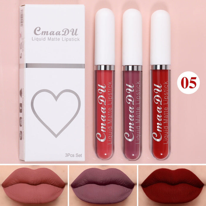 Wholesale CmaaDu 3 Sticks Boxed Matte Non-stick Cup Waterproof Lipstick Long Lasting Lip Gloss JDC-MK-Nic006 lipstick 尼采 05 Wholesale Jewelry JoyasDeChina Joyas De China