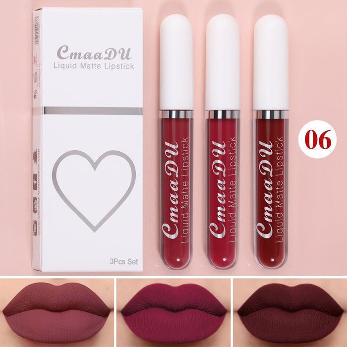 Wholesale CmaaDu 3 Sticks Boxed Matte Non-stick Cup Waterproof Lipstick Long Lasting Lip Gloss JDC-MK-Nic006 lipstick 尼采 06 Wholesale Jewelry JoyasDeChina Joyas De China