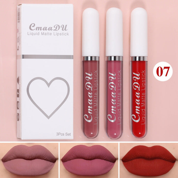 Wholesale CmaaDu 3 Sticks Boxed Matte Non-stick Cup Waterproof Lipstick Long Lasting Lip Gloss JDC-MK-Nic006 lipstick 尼采 07 Wholesale Jewelry JoyasDeChina Joyas De China