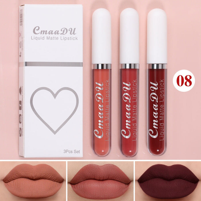 Wholesale CmaaDu 3 Sticks Boxed Matte Non-stick Cup Waterproof Lipstick Long Lasting Lip Gloss JDC-MK-Nic006 lipstick 尼采 08 Wholesale Jewelry JoyasDeChina Joyas De China