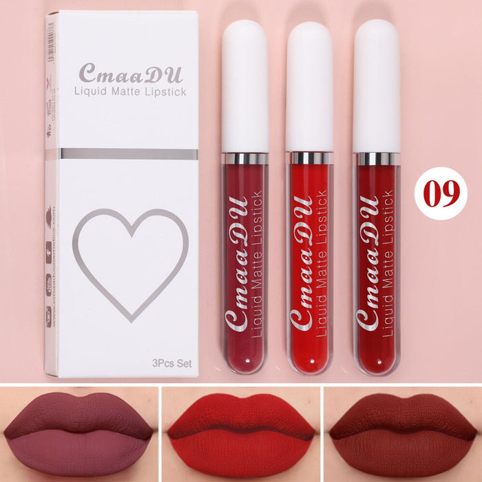 Wholesale CmaaDu 3 Sticks Boxed Matte Non-stick Cup Waterproof Lipstick Long Lasting Lip Gloss JDC-MK-Nic006 lipstick 尼采 09 Wholesale Jewelry JoyasDeChina Joyas De China